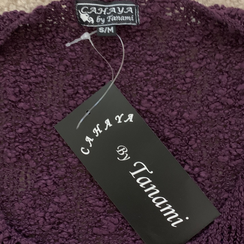 Cahaya by Tanami Plum Handcrafted Ruffle Bell Sleeve Sweater NWT S/M - Picture 2 of 12